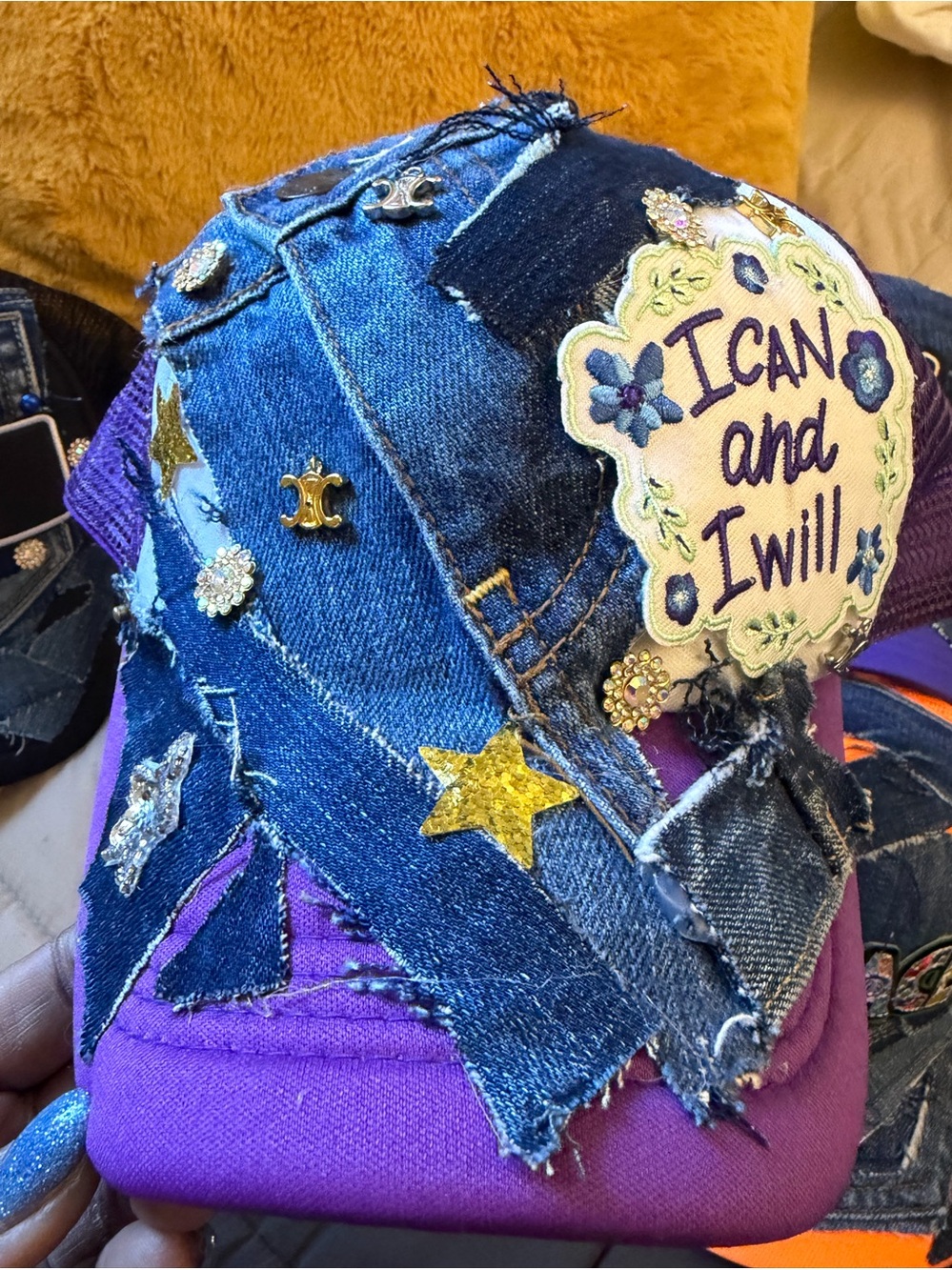 Custom Denim Patchwork Women’s Jeans Cap - Purple